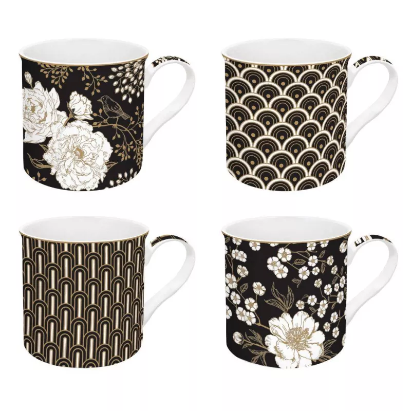 EASY LIFE ART DECO FLOWERS Mug Porcelaine - Coffret De 4 – Image 2