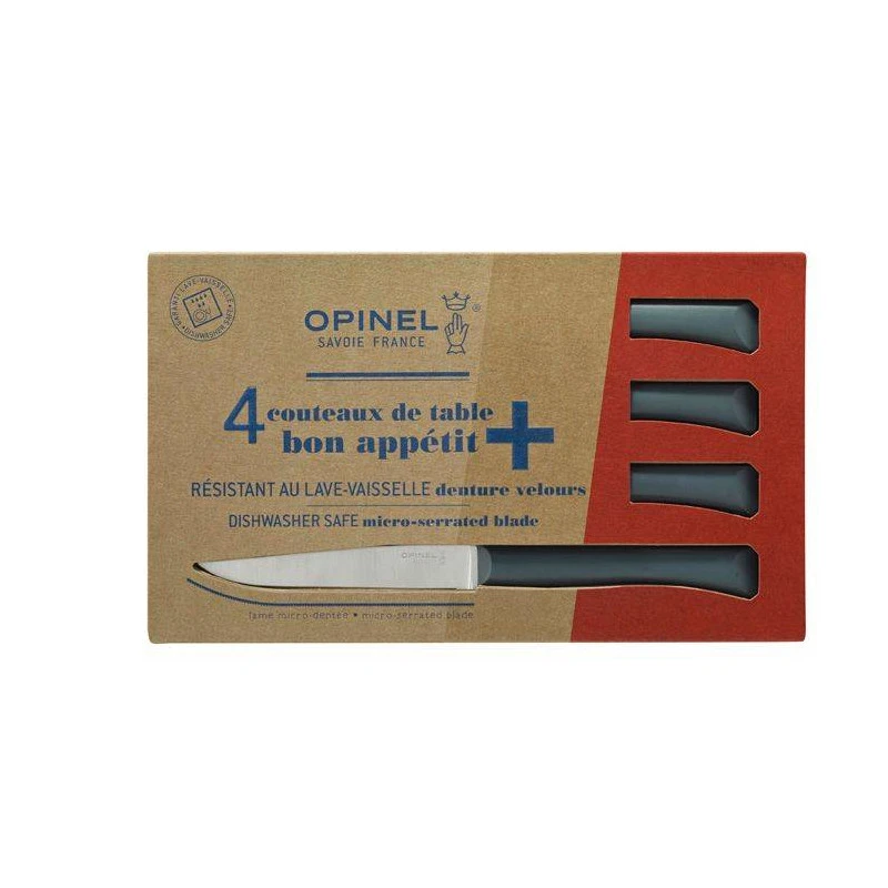 BON APPETIT PLUS Coffret De 4 Couteaux De Table Microdentée Steak OPINEL GRIS