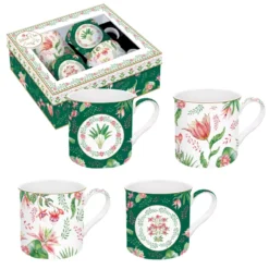 EASY LIFE BOTANIC CHIC Coffret 4 Mugs 30cl En Porcelaine
