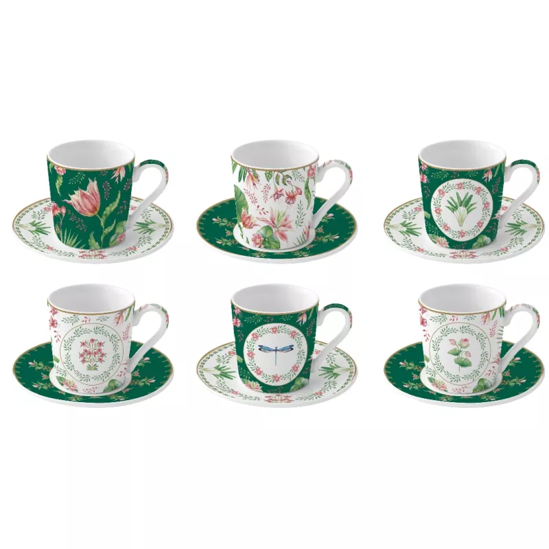 EASY LIFE BOTANIC CHIC Coffret 6 Tasses à Café 10 Cl En Porcelaine