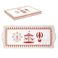 EASY LIFE CHRISTMAS WONDERLAND Plat De Service Cake Rectangulaire Porcelaine 35 X 15