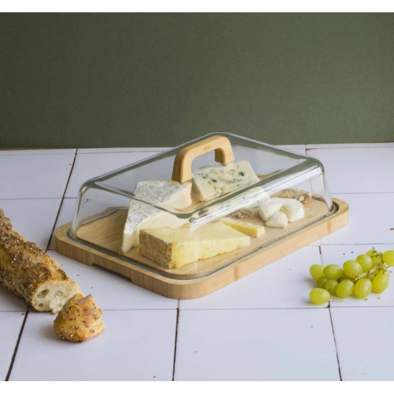 Cloche Fromage Gâteau Rectangulaire Verre Plateau Bambou Pebbly – Image 4