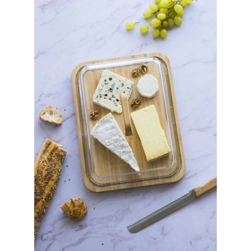 Cloche Fromage Gâteau Rectangulaire Verre Plateau Bambou Pebbly – Image 6