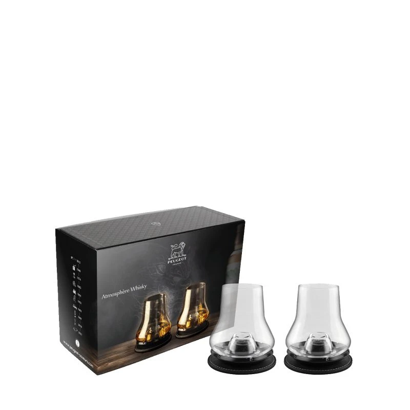 COFFRET ATMOSPHERE 2 Verres à Dégustation à Whisky + Socle Rafraichisseur + Dessous De Verre PEUGEOT Noir Mat – Image 5