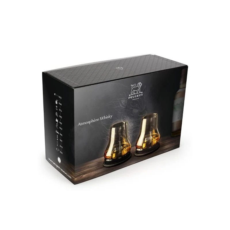 COFFRET ATMOSPHERE 2 Verres à Dégustation à Whisky + Socle Rafraichisseur + Dessous De Verre PEUGEOT Noir Mat – Image 6