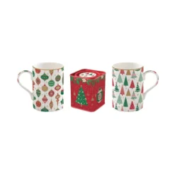 EASY LIFE JINGLE BELLS Coffret Duo De Mugs En Porcelaine Et Boîte à Thé EASYLIFE