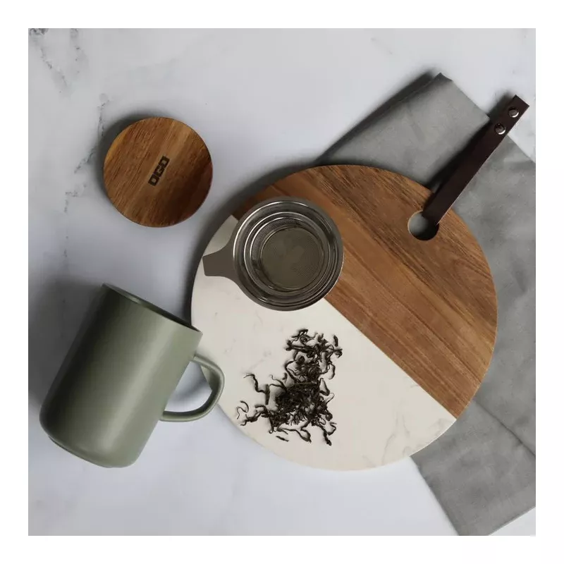 JULIET Infuseur à Thé / Tisanière En Grès Verte 475 Ml OGO Avec Couvercle Bois – Image 4