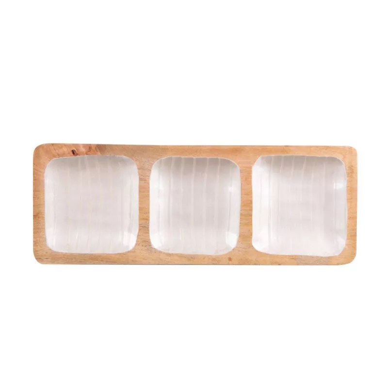 MELLOW Plateau Apéritif 3 Compartiments En Bois De Manguier Et Résine 41x15 Cm Lignes TABLE PASSION – Image 2