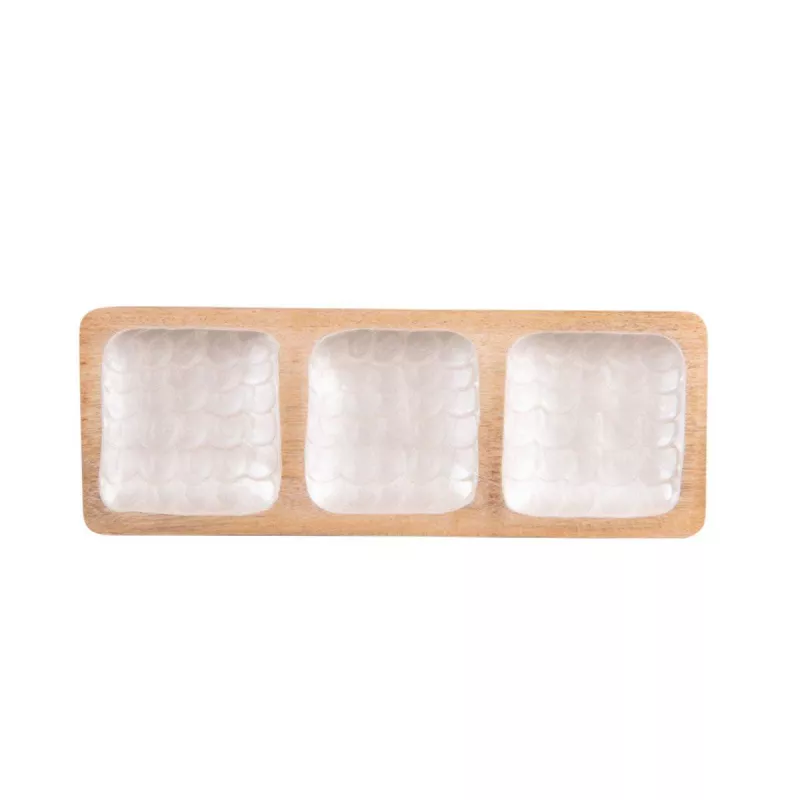 MELLOW Plateau Apéritif 3 Compartiments En Bois De Manguier Et Résine 41x15 Cm Martelé TABLE PASSION