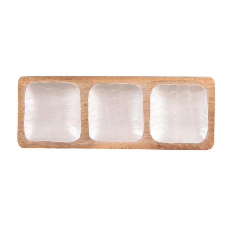 MELLOW Plateau Apéritif 3 Compartiments En Bois De Manguier Et Résine 41x15 Cm Vagues TABLE PASSION – Image 2