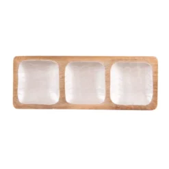 MELLOW Plateau Apéritif 3 Compartiments En Bois De Manguier Et Résine 41x15 Cm Vagues TABLE PASSION