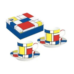 EASY LIFE MONDRIAN Coffret Paire Tasse Café Expresso Porcelaine EASYLIFE - Les 2