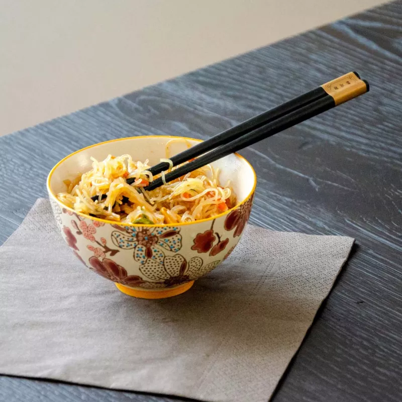 PECHINO LINE Set De 2 Bols Coupelle En Grès D11.5 300 Ml Avec Baguettes Décor Rouge WD Lifestyle – Image 2