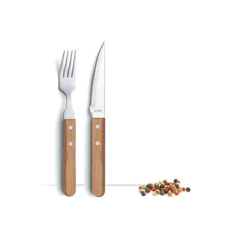 PIZZA Bois Coffret De 6 Couteaux à Steak Et Pizza Manche BOIS Pakka AMEFA – Image 2