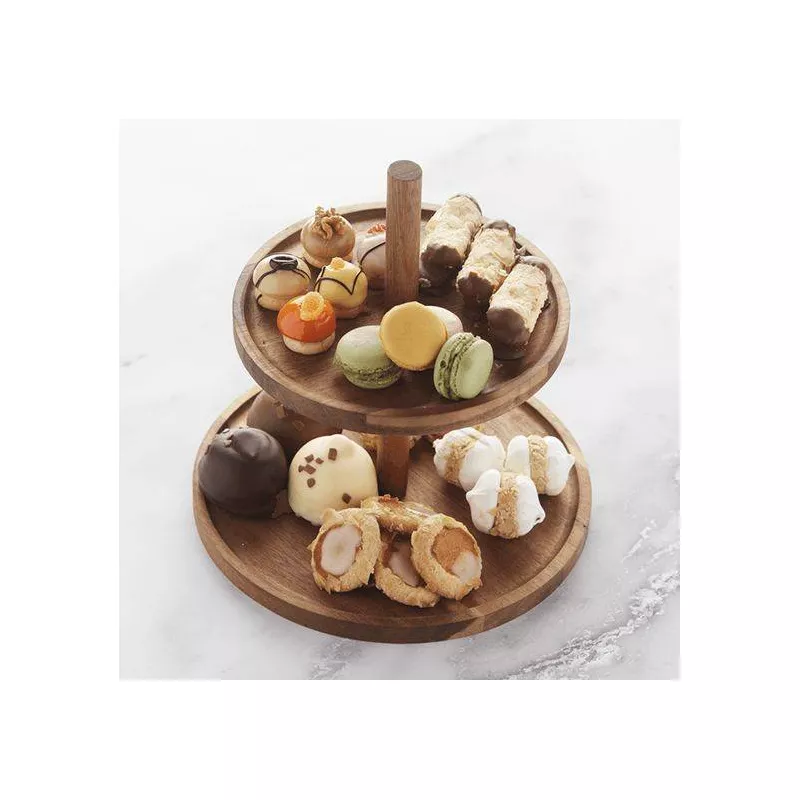 Plat Serviteur Présentoir à Gâteaux Biscuits 2 étages En Bois D´Acacia Point Virgule – Image 4