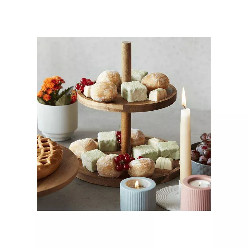 Plat Serviteur Présentoir à Gâteaux Biscuits 2 étages En Bois D´Acacia Point Virgule – Image 6
