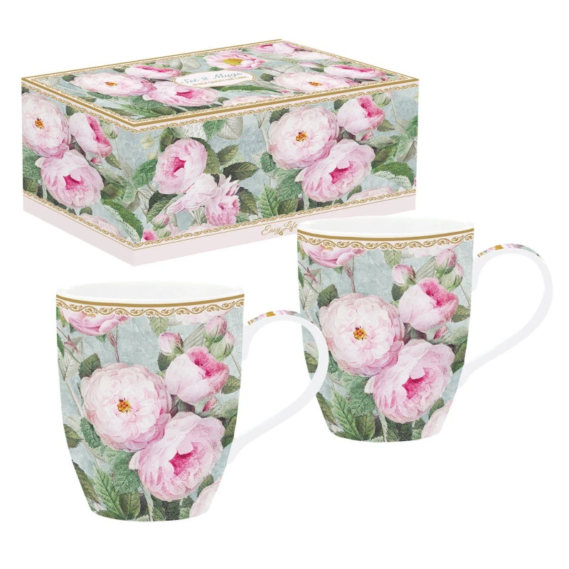EASY LIFE ROSES EN FLEUR Coffret 2 Mugs 30cl En Porcelaine