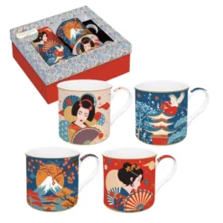 EASY LIFE TOKYO Coffret 4 Mugs 30cl En Porcelaine