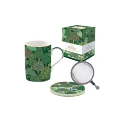 EASY LIFE WOODLAND Coffret Tisanière 35cl En Porcelaine Avec Filtre Inox